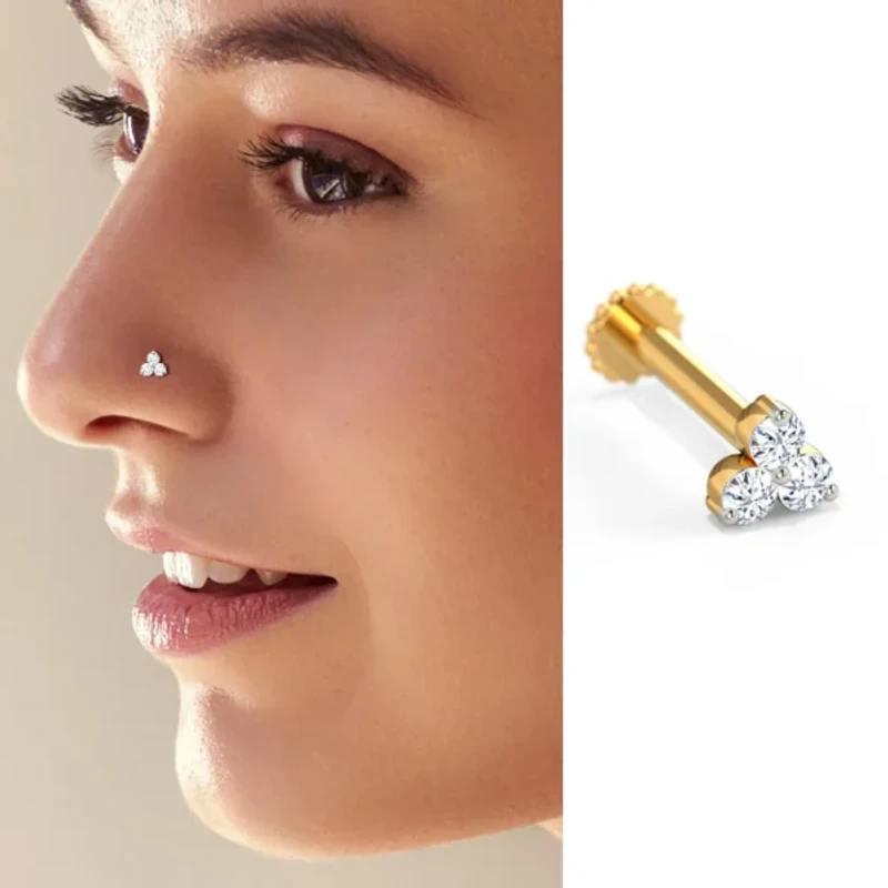Diamond Cut 3 Stone Nose Pin  (0.05 CN) - Image 4