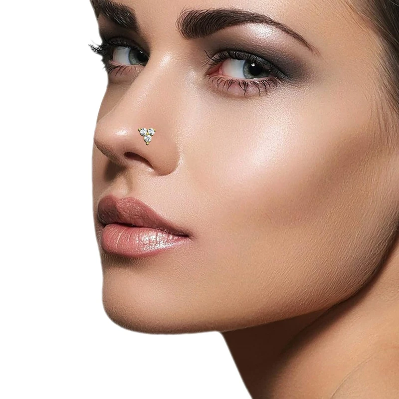 Diamond Cut 3 Stone Nose Pin  (0.05 CN) - Image 5