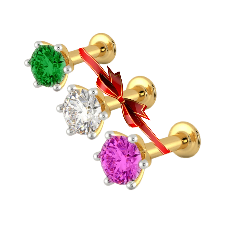 Best Selling Diamond Cut 1 Stone colour Combo (3pc) Nose Pin