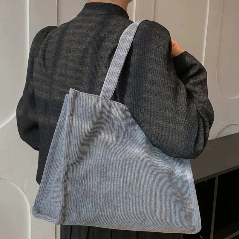 Minimalist Corduroy Grey Color Shoulder Bag