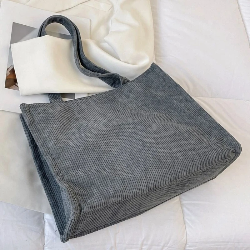 Minimalist Corduroy Grey Color Shoulder Bag