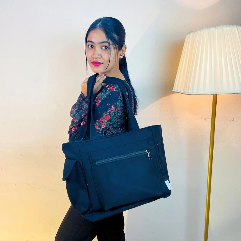 Deep Black Color Large Shoulder Bag