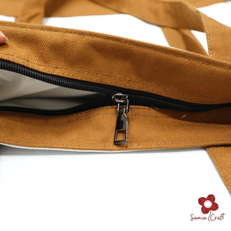 Brown & White Designed Canvas Shoulder Bag - Image 3