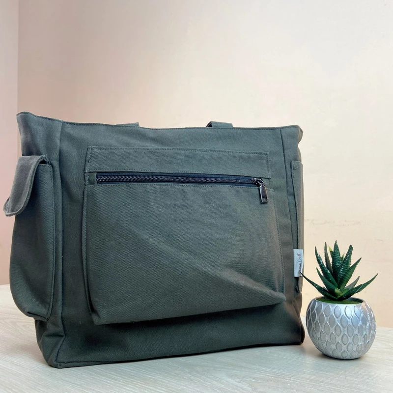 Large Shoulder Bag Deep Olive Color - Image 3