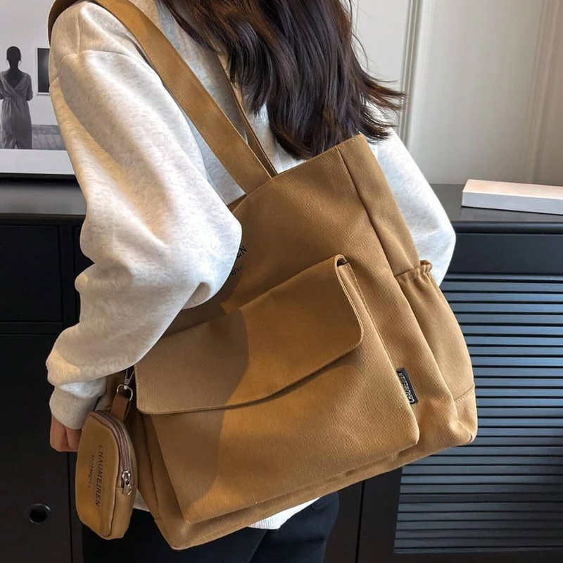 Casual Spiked Brown Shoulder Tote Bag