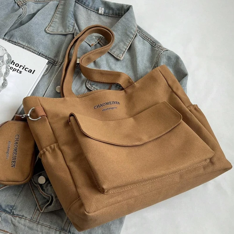 Casual Spiked Brown Shoulder Tote Bag - Image 3