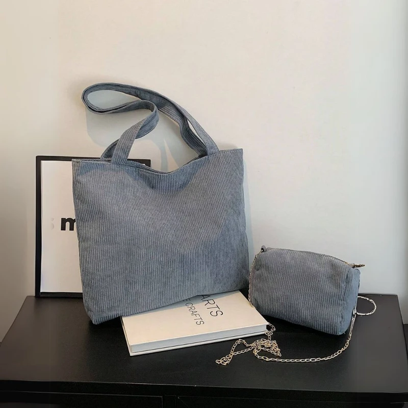 Grey Colorful Chain Tote Bag Set Casual Stylish