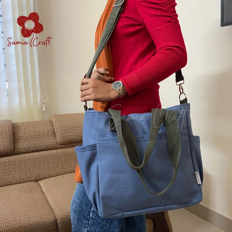 Blue Color Large Shoulder Bag With Long Strap - Image 3