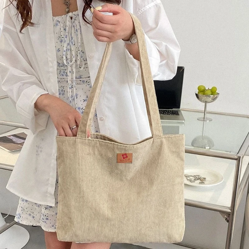 Casual High-Capacity Beige Color Shopper Bag