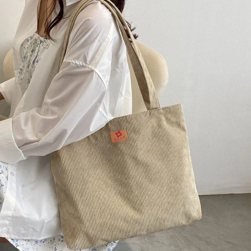 Casual High-Capacity Beige Color Shopper Bag