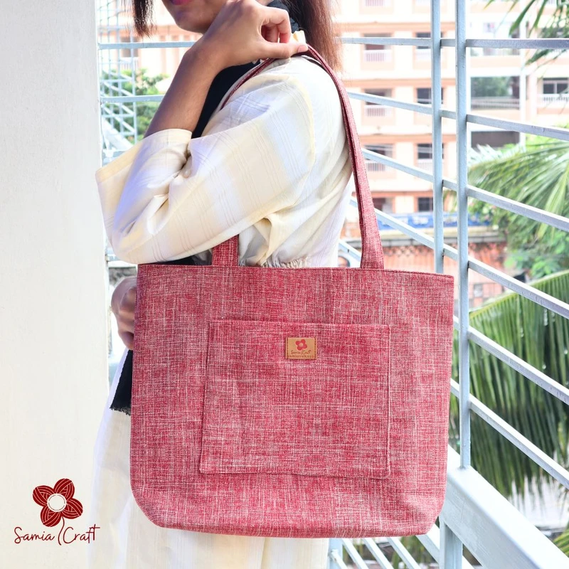 Pink White Crosshatch Shoulder Bag