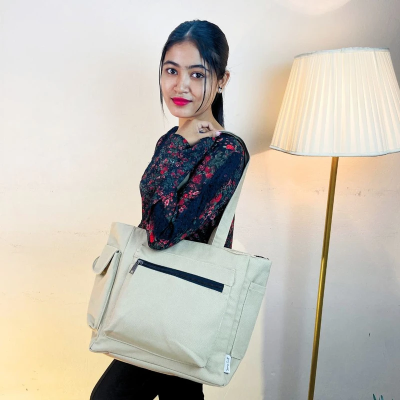 Light Khaki Color Large Shoulder Bag