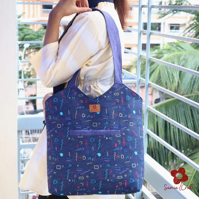 Blue Pattern Modern Carryall Shoulder Bag