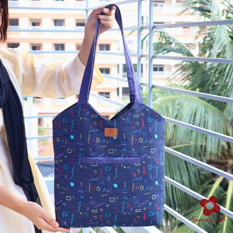 Blue Pattern Modern Carryall Shoulder Bag