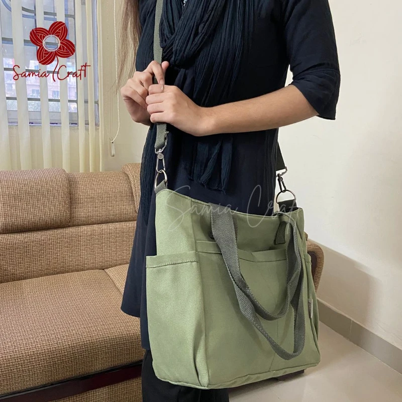 Light Green Large Shoulder Bag With Long Strap - Image 3