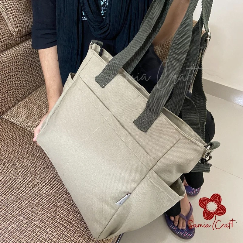 Light Khaki Color Large Shoulder Bag With Long Strap