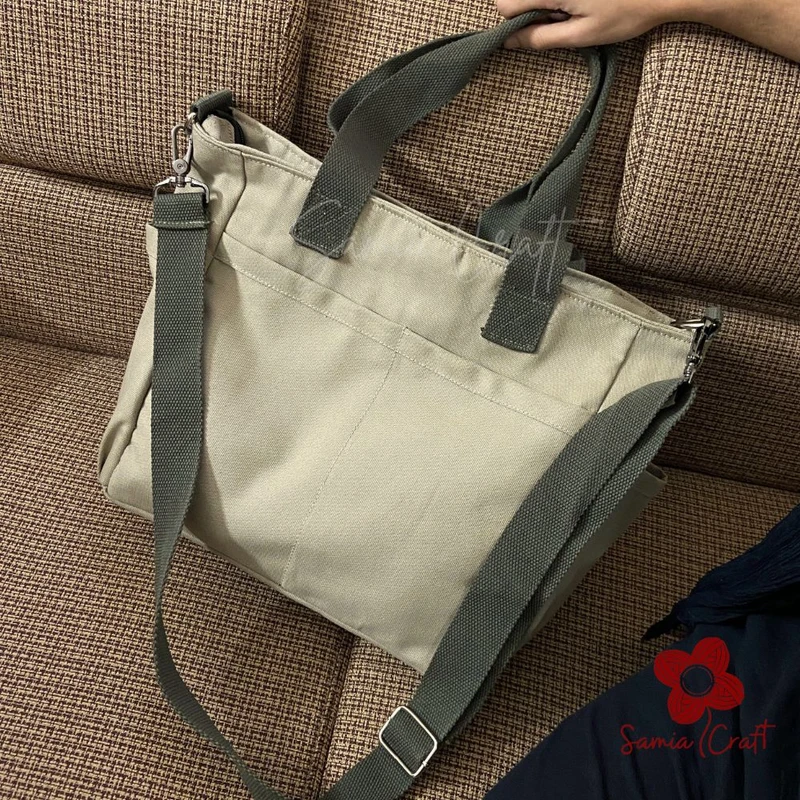 Light Khaki Color Large Shoulder Bag With Long Strap - Image 4