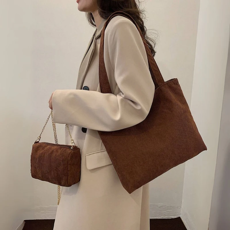 Coffee Brown Colorful Tote Bag Set Casual Stylish