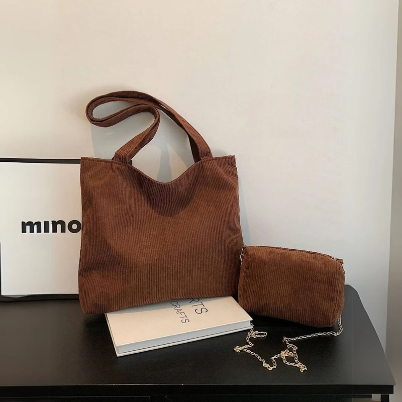 Coffee Brown Colorful Tote Bag Set Casual Stylish - Image 3