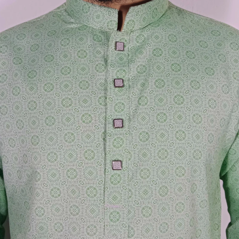 Light Green Printed Panjabi - Image 3