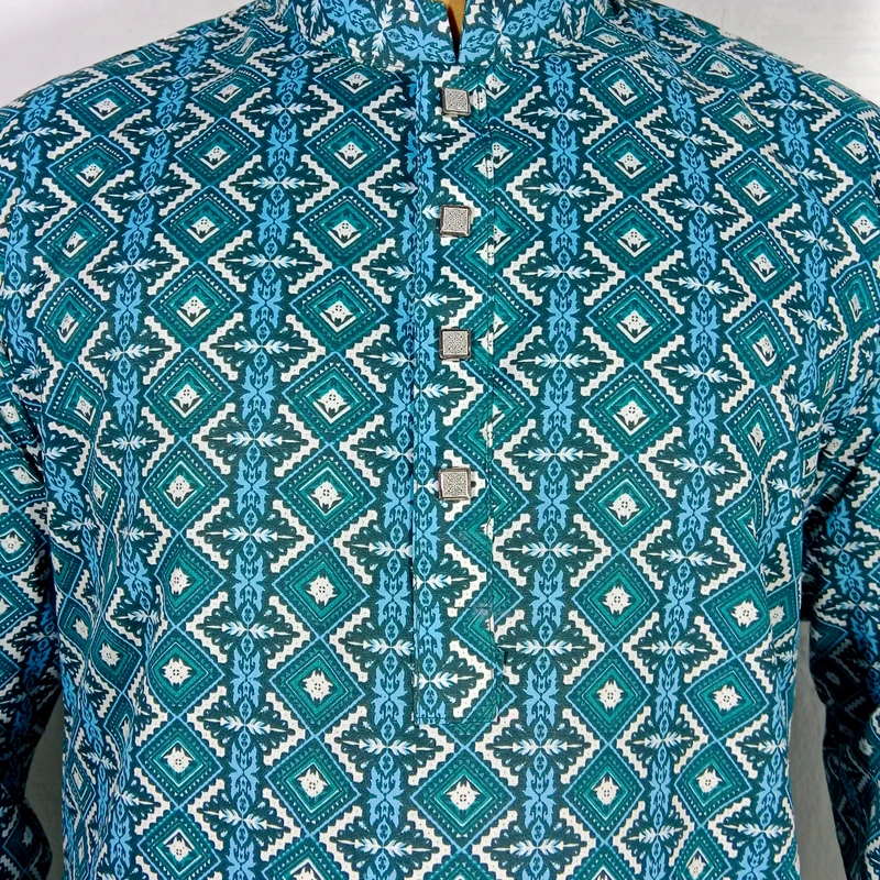 Sky Blue Printed Panjabi - Image 3
