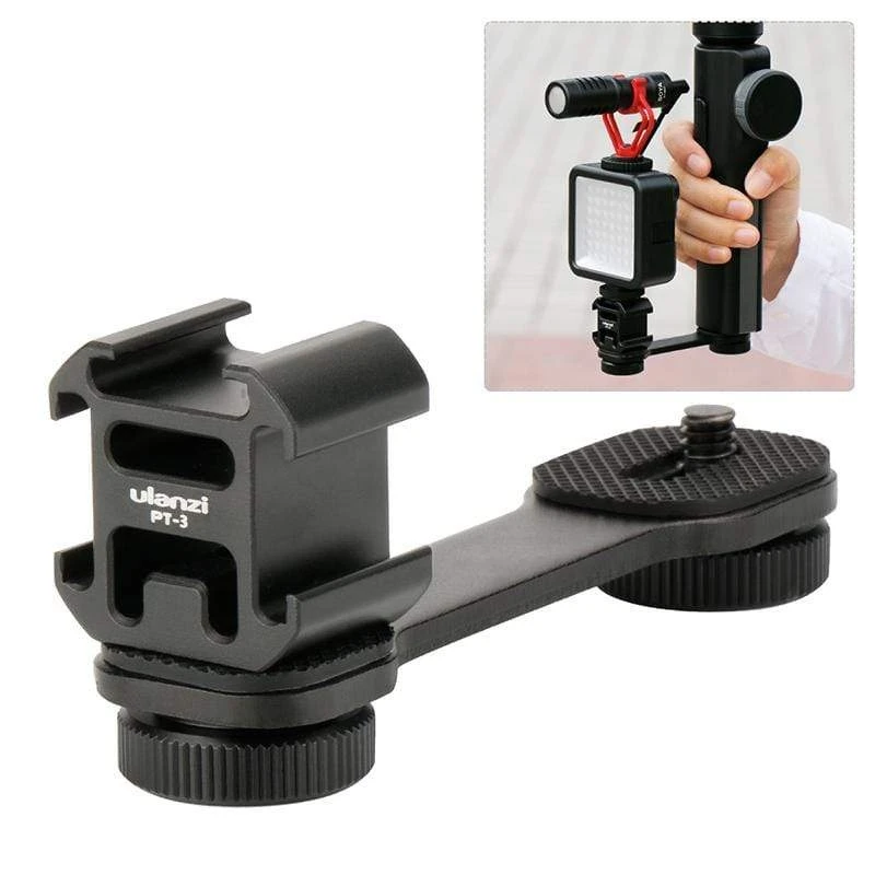 Ulanzi PT-3 Triple Cold Shoe Gimbal Microphone Mount Extenstion Bar, w 1/4 inch Adapter Video Light Microphone Mount - Image 3