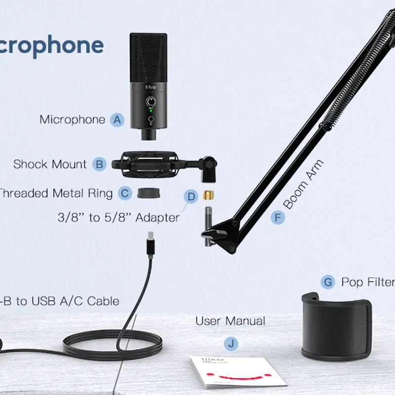 FIFINE T683 USB Microphone Bundle with A Mute Button, A Volume Dial & A Monitoring Jack for PC/Mac/Mobile