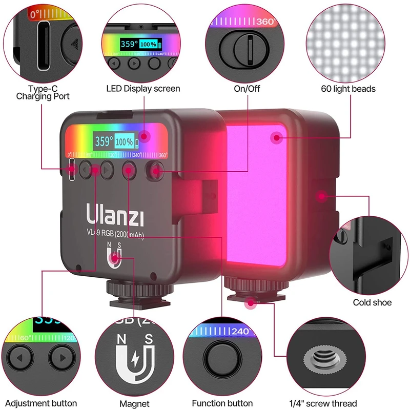 Ulanzi VL49 Rechargable Mini RGB Light - Image 3