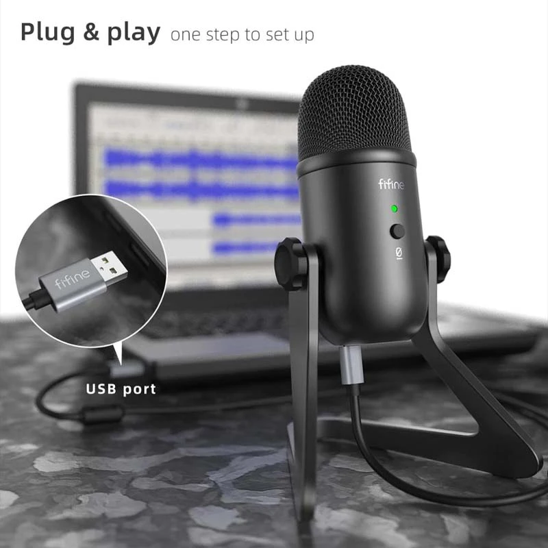 Fifine K678 Studio USB Mic With A Live Monitoring Gain Controls A Mute Button For Podcasting
