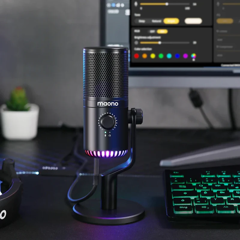 Maono USB Gaming Microphone With Type C Adapter For Phone PC Breath Light Zero Latency Monitoring For Podcasting Streaming DM30