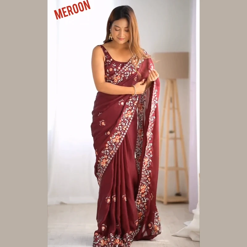 Floral georgette Embroidery Saree