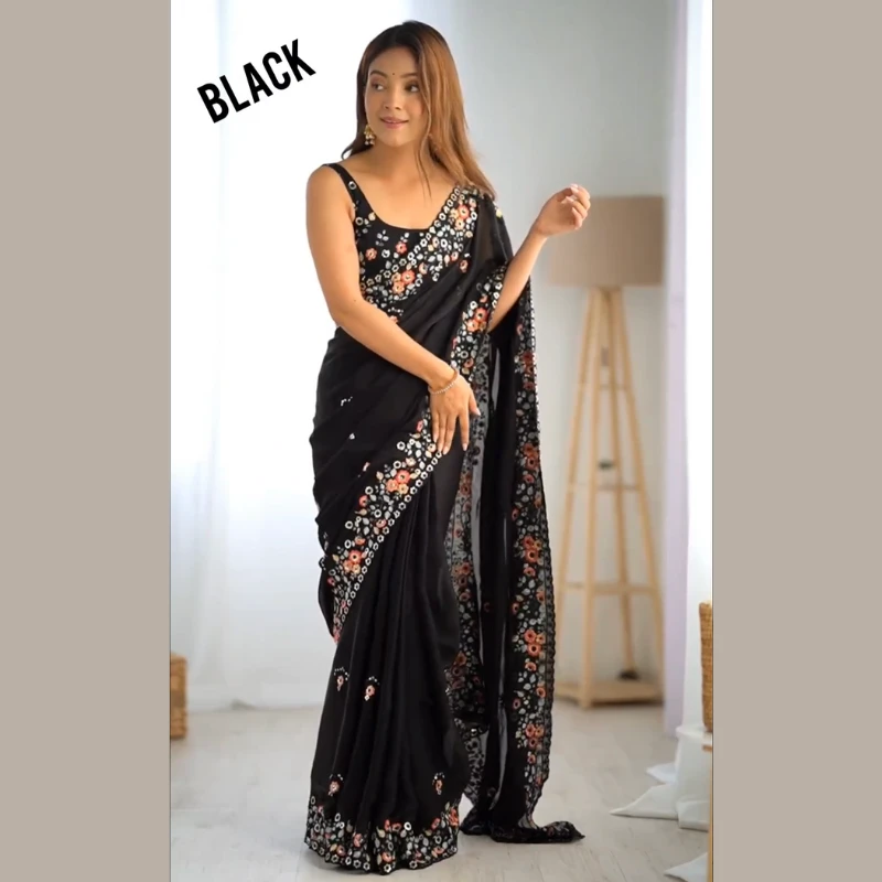 Floral georgette Embroidery Saree