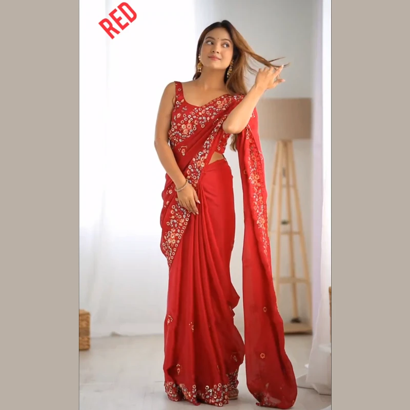 Floral georgette Embroidery Saree - Image 4