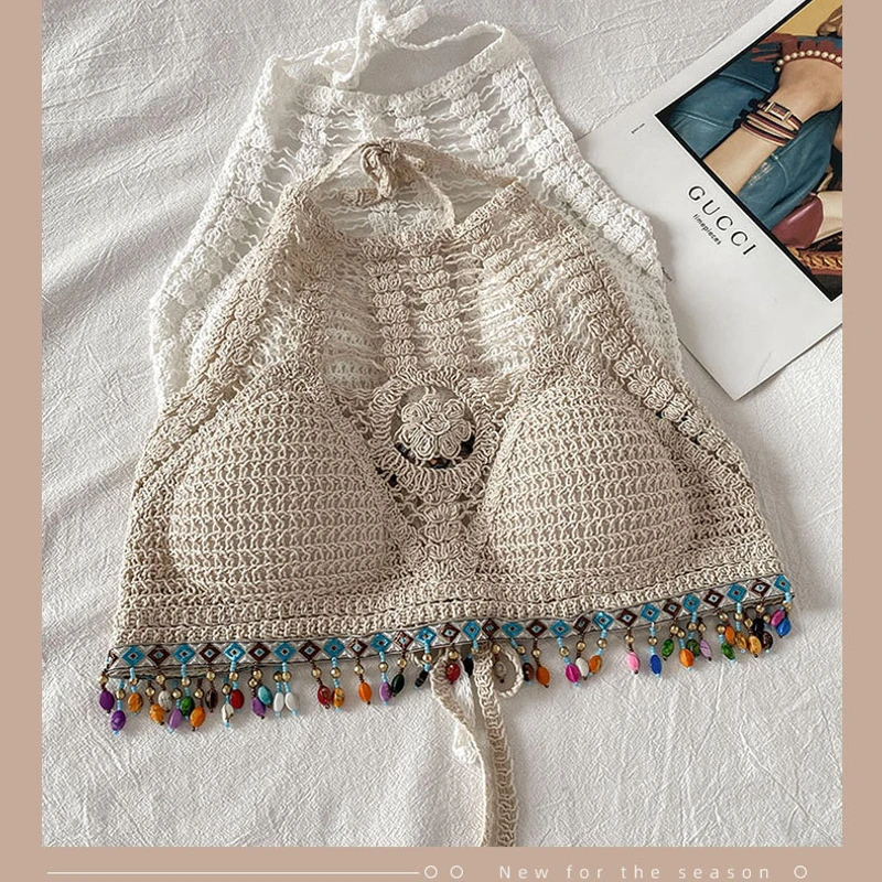 2 pcs Combo সেক্সি ক্রোশেট হল্টার টপ – ট্রেন্ডি বিচওয়্যার ফর উইমেন