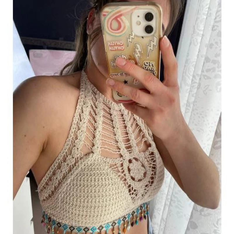 2 pcs Combo সেক্সি ক্রোশেট হল্টার টপ – ট্রেন্ডি বিচওয়্যার ফর উইমেন - Image 5