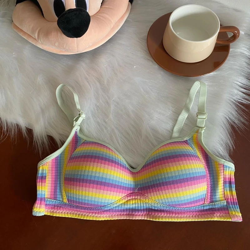 Spicy Girl Rainbow Striped Gathering Bra – Soft, Thin, Traceless, Colorful & Breathable - Image 3