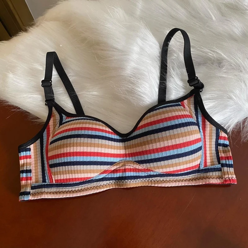 Spicy Girl Rainbow Striped Gathering Bra – Soft, Thin, Traceless, Colorful & Breathable - Image 4