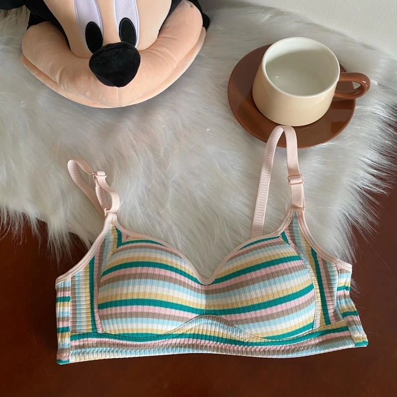 Spicy Girl Rainbow Striped Gathering Bra – Soft, Thin, Traceless, Colorful & Breathable - Image 5