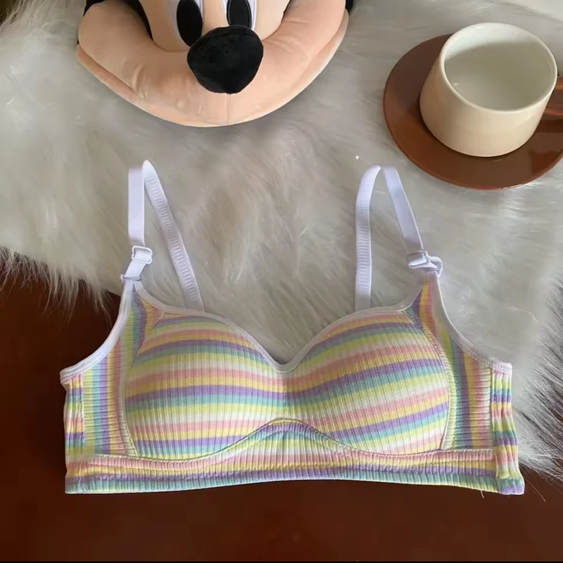 Spicy Girl Rainbow Striped Gathering Bra – Soft, Thin, Traceless, Colorful & Breathable - Image 6