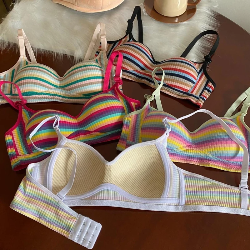 Spicy Girl Rainbow Striped Gathering Bra – Soft, Thin, Traceless, Colorful & Breathable - Image 7
