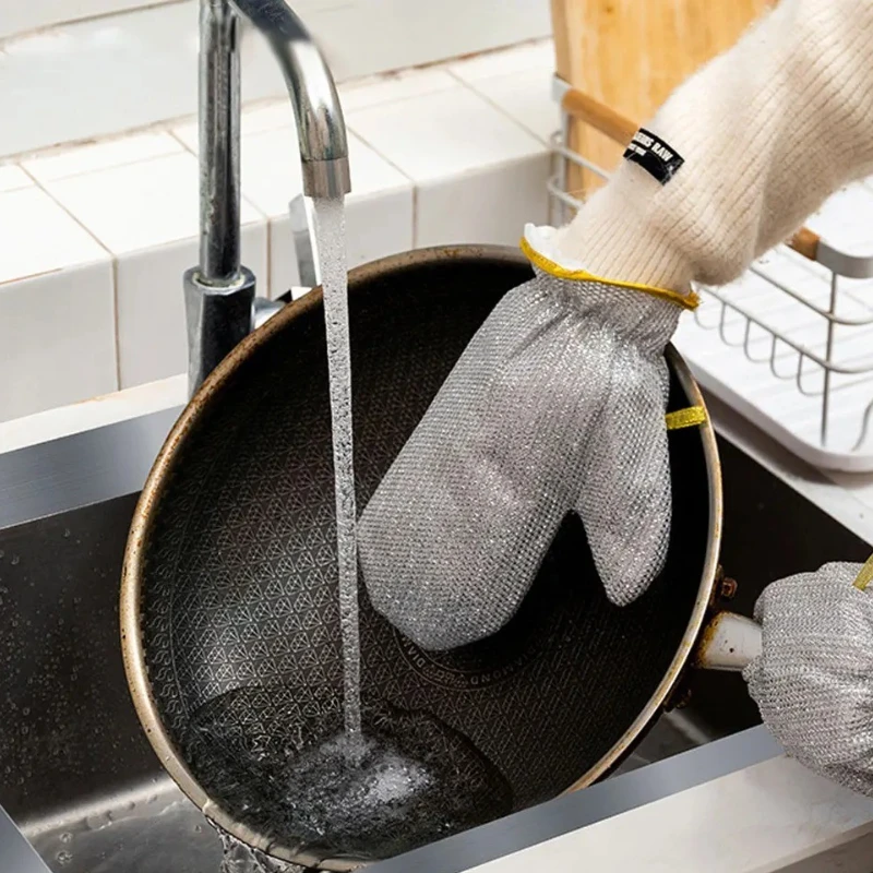 2 pcs Multipurpose Steel Kitchen Dishcloth Wire Dishwashing Rag Clean Glove Wet/dry Multipurpose Wire Miracle Cleaning Cloths
