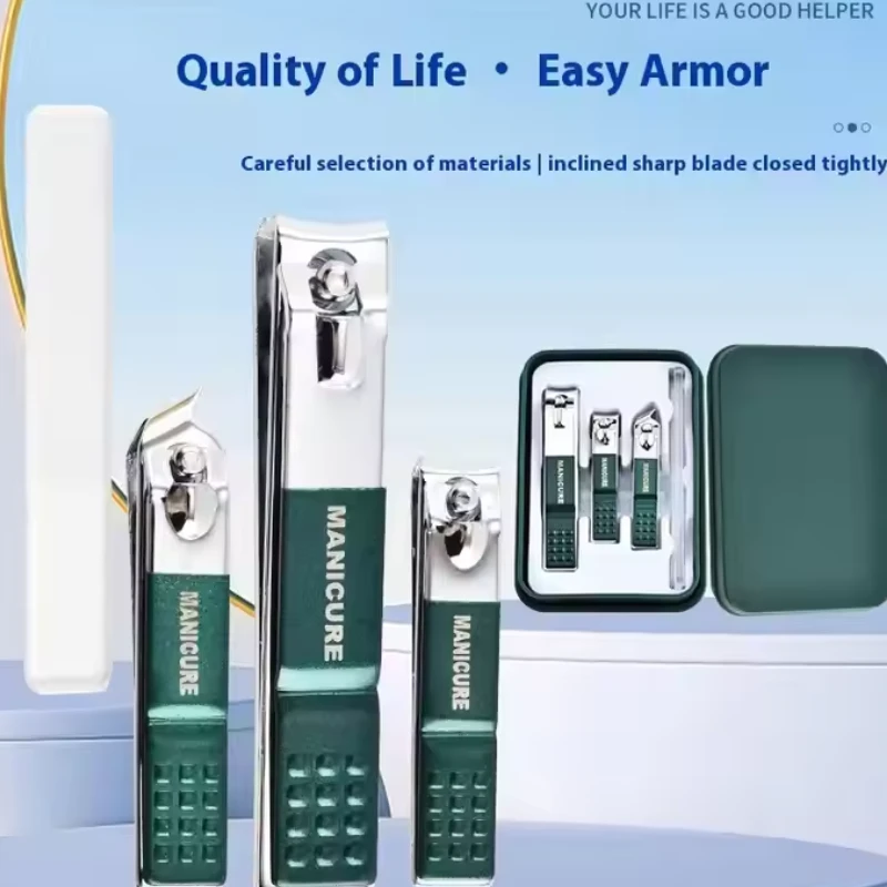 4PCS Nail Clippers Set Stainless Steel Fingernail Toenail Cutter Splash-proof Nail Scissor Manicure Tools Nail Art Accessories