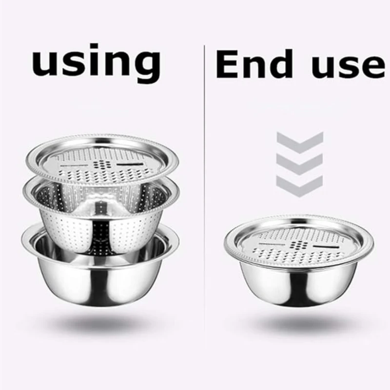 3 in 1 Kitchen Grater with Drain Basket(28CM Big Size - 3PCS SET)