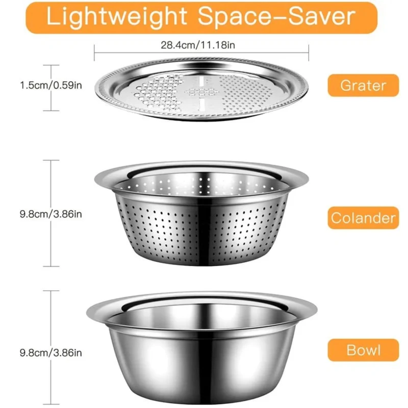 3 in 1 Kitchen Grater with Drain Basket(28CM Big Size - 3PCS SET)
