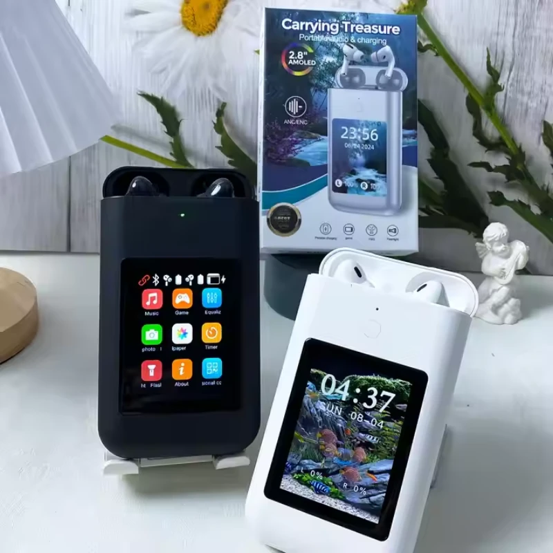 TF20 TWS Wireless Earbuds with 2.8-inch Touch Display (Black/White)