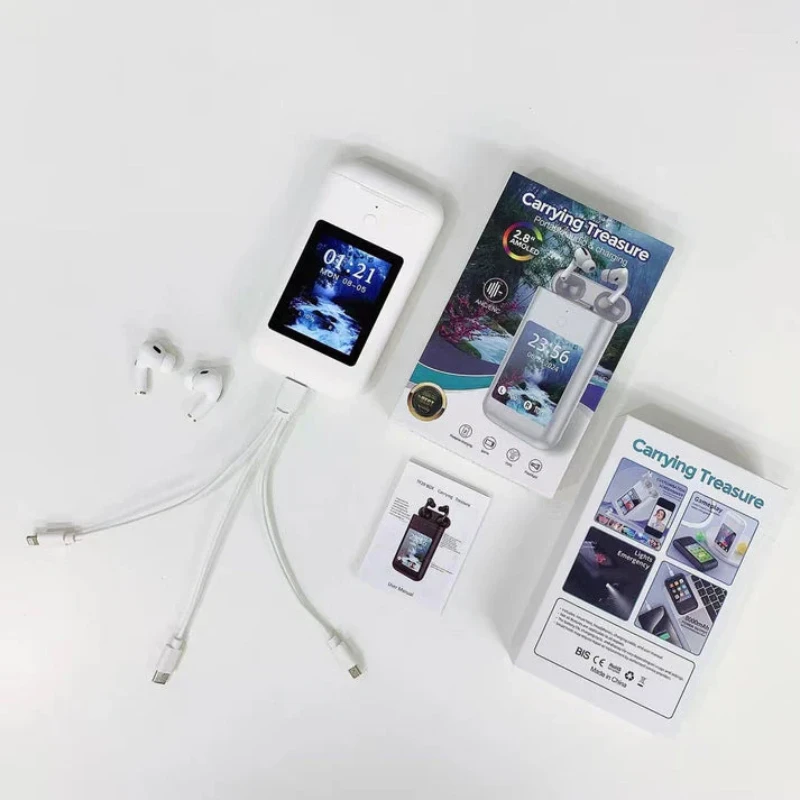 TF20 TWS Wireless Earbuds with 2.8-inch Touch Display (Black/White) - Image 3