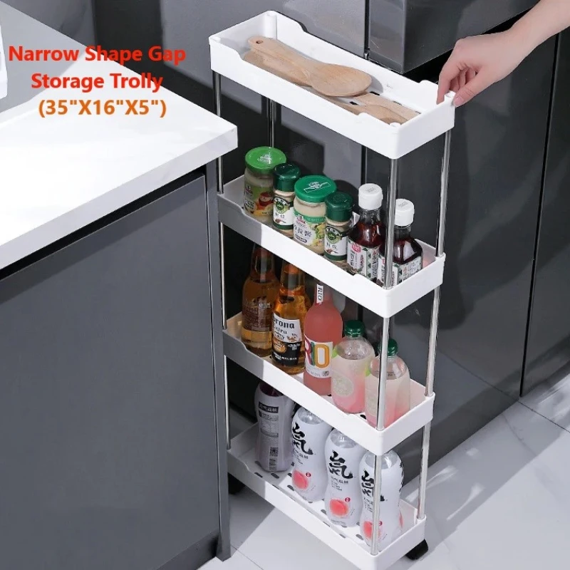Narrow Type Multi Purpose Gap Storage Trolly Rack Multifunctional Movable Gap Storage Cart