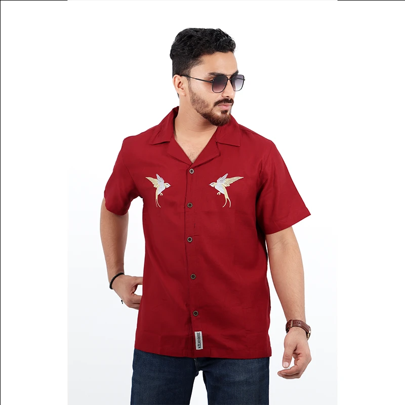 Cuban Premium Shirt Relax Fit Maroon
