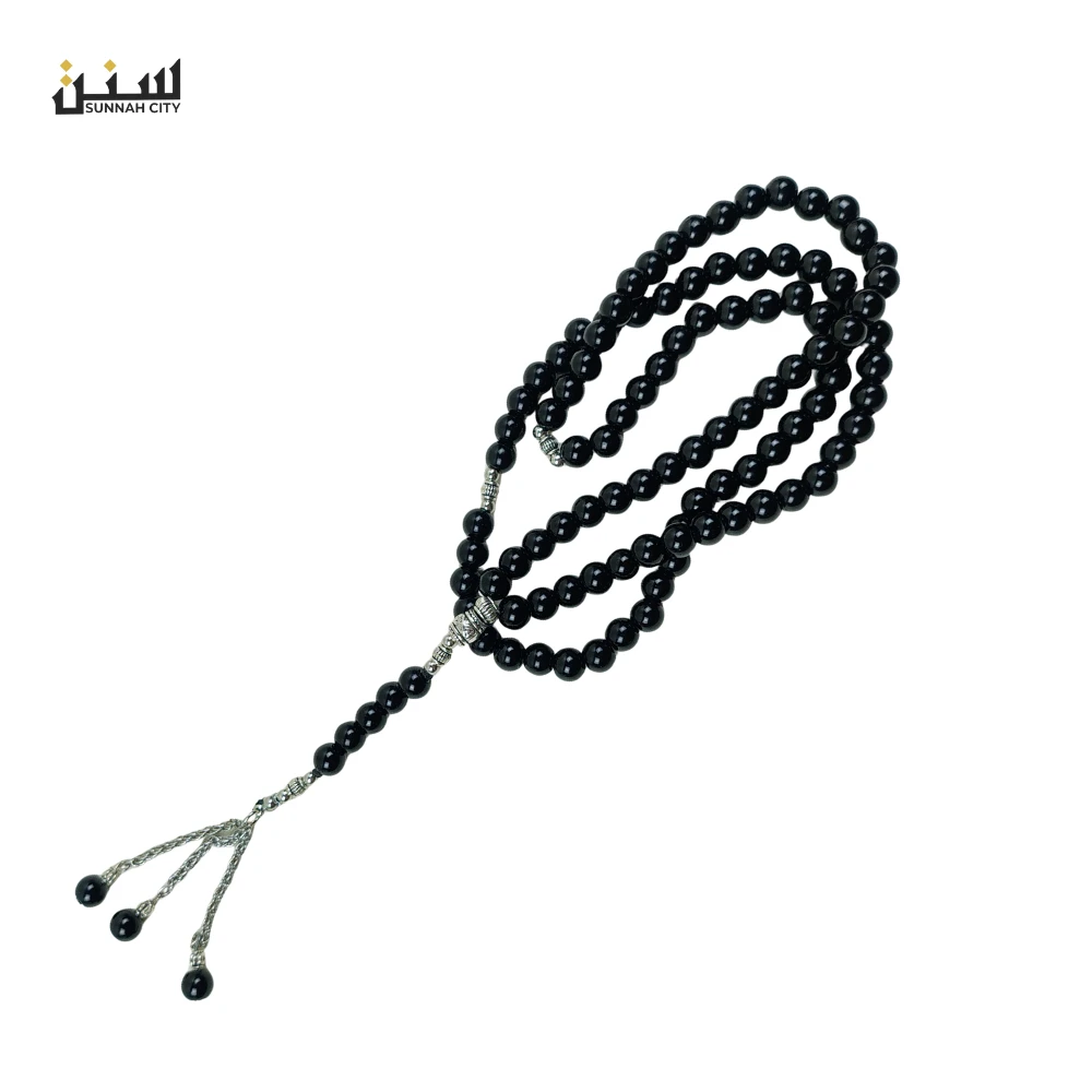 Tiger Aqeeq Black Stone Tasbih (99 Beads) – Premium Islamic Tasbih for Gift