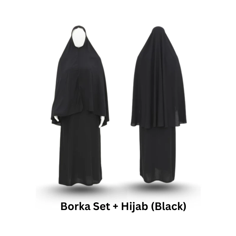 Women Hajj Umrah Borka Set+Hijab (Black)